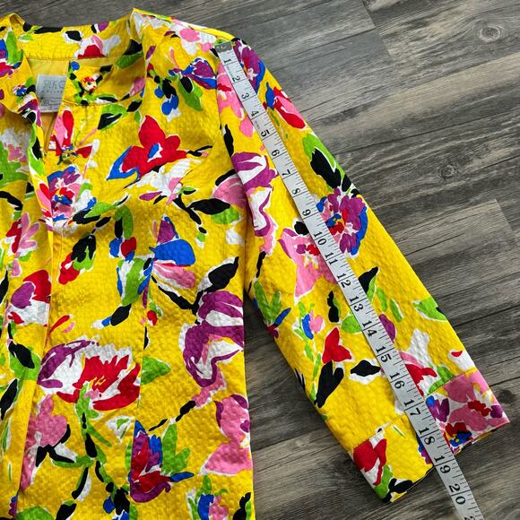Silk Jacket Womens Yellow Floral Hawaiian Dopamine Core Bright Happy Tropical - Picture 9 of 12